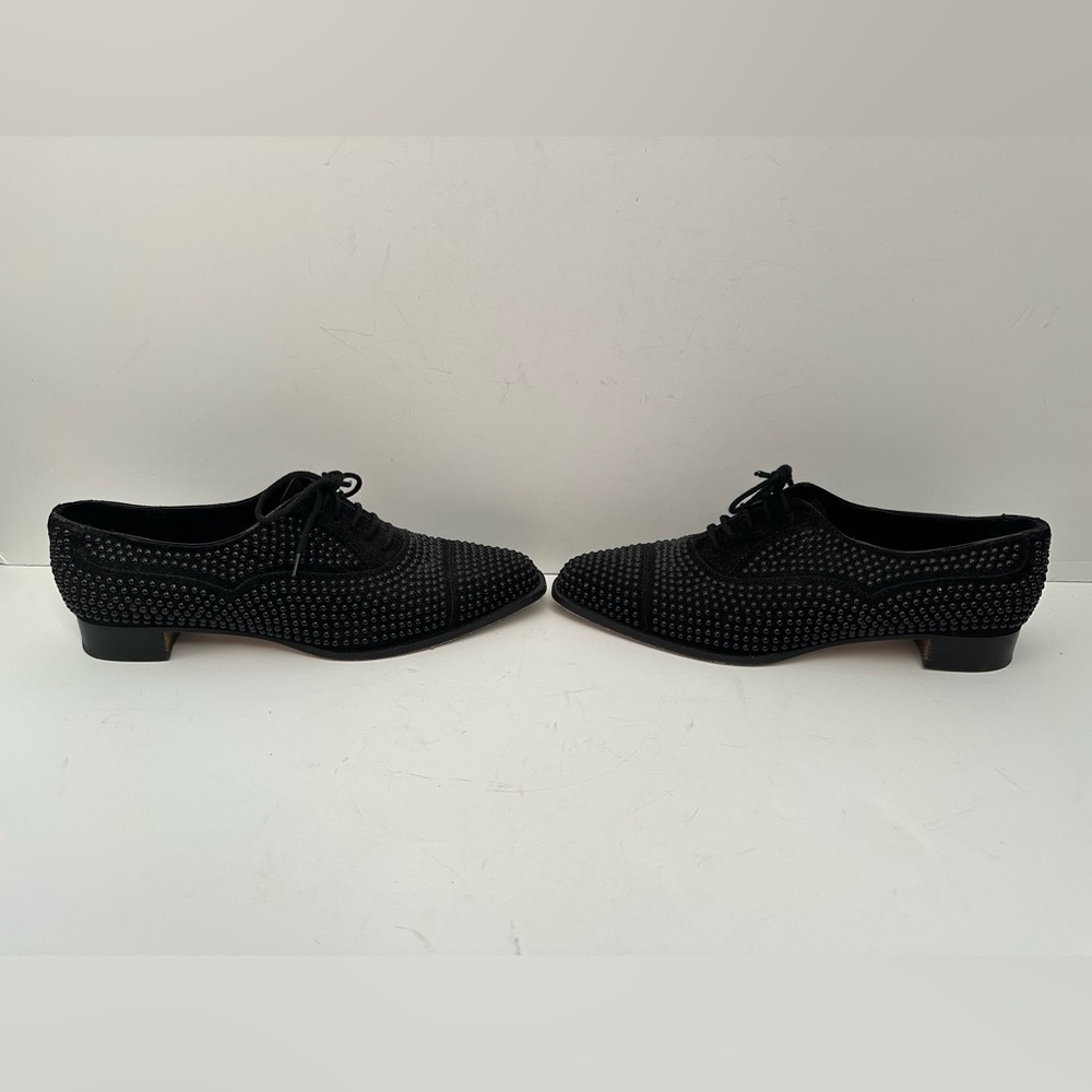 Manolo Blahnik Black Suede Oxford Studded Lace Up Shoes - Picture 6 of 11